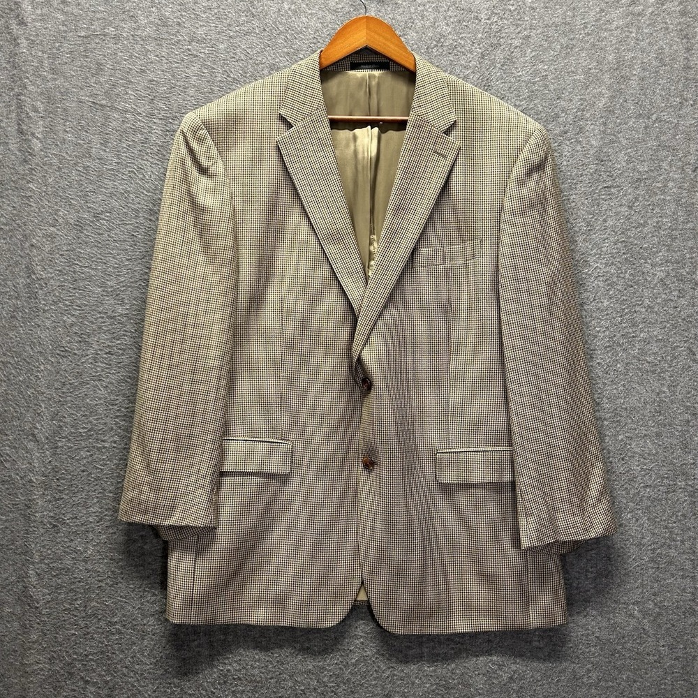 Ralph Lauren Blazer Mens 46R Brown Silk Wool Houndstooth‎ Sport Coat 2 Button